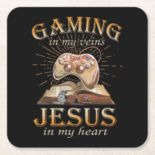 Gaming in meinen Adern Jesus in meinem Herzen Rechteckiger Pappuntersetzer