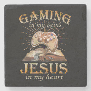 Gaming in meinen Adern Jesus in meinem Herzen Steinuntersetzer