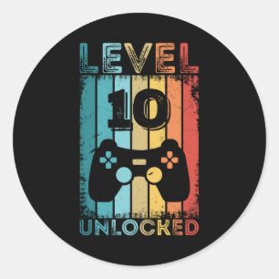 Gaming Level 10 freigeschaltet 10. Geburtstagsgesc Runder Aufkleber