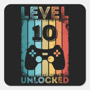 Gaming Level 10 Unlock 10. Geburtstagsgeschenk Gam Quadratischer Aufkleber