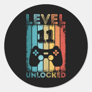 Gaming Level 11 freigeschaltet 11. Geburtstagsgesc Runder Aufkleber