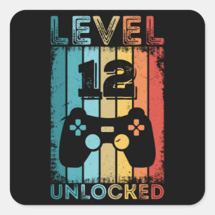 Gaming-Level 12 freigeschaltet 12. Geburtstagsgesc Quadratischer Aufkleber