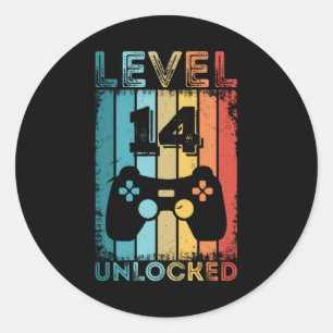 Gaming Level 14 freigeschaltet 14. Geburtstagsgesc Runder Aufkleber