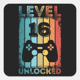 Gaming Level 16 Freigeschaltet 16. Geburtstagsgesc Quadratischer Aufkleber