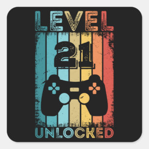 Gaming Level 21 freigeschaltet 21. Geburtstagsgesc Quadratischer Aufkleber