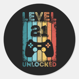 Gaming Level 21 freigeschaltet 21. Geburtstagsgesc Runder Aufkleber