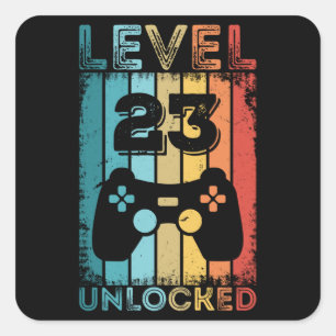 Gaming Level 23 Unverschlossen 23. Geburtstagsgesc Quadratischer Aufkleber