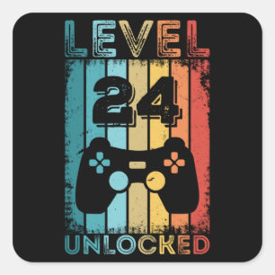 Gaming Level 24 freigeschaltet 24. Geburtstagsgesc Quadratischer Aufkleber