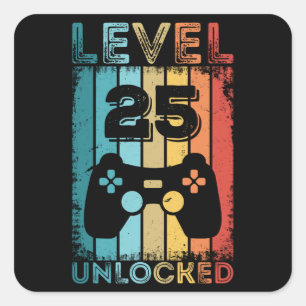 Gaming Level 25 freigeschaltet 25. Geburtstagsgesc Quadratischer Aufkleber