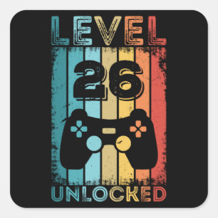 Gaming Level 26 freigeschaltet 26. Geburtstagsgesc Quadratischer Aufkleber
