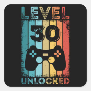 Gaming Level 30 freigeschaltet 30. Geburtstagsgesc Quadratischer Aufkleber