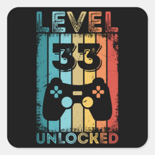 Gaming Level 33 Unlock 33. Geburtstagsgeschenk-Gam Quadratischer Aufkleber