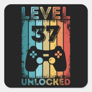 Gaming Level 37 freigeschaltet 37. Geburtstagsgesc Quadratischer Aufkleber