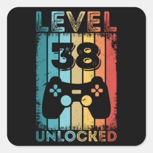 Gaming Level 38 Unlock 38. Geburtstagsgeschenk Gam Quadratischer Aufkleber