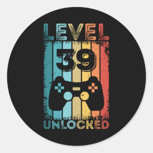 Gaming Level 39 Unverschlossen 39. Geburtstagsgesc Runder Aufkleber