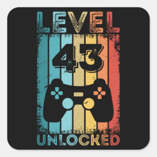 Gaming Level 43 freigeschaltet 43. Geburtstagsgesc Quadratischer Aufkleber