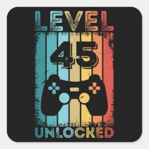 Gaming Level 45 Unlock 45. Geburtstagsgeschenk Gam Quadratischer Aufkleber
