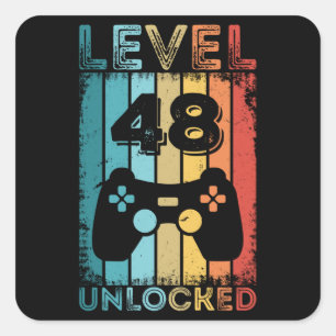 Gaming Level 48 freigeschaltet 48. Geburtstagsgesc Quadratischer Aufkleber