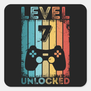 Gaming Level 7 freigeschaltet 7. Geburtstagsgesche Quadratischer Aufkleber