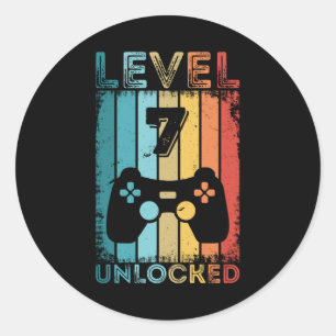 Gaming Level 7 freigeschaltet 7. Geburtstagsgesche Runder Aufkleber