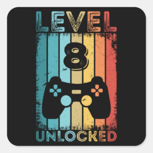 Gaming Level 8 freigeschaltet 8. Geburtstagsgesche Quadratischer Aufkleber