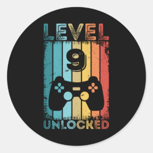 Gaming Level 9 freigeschaltet 9. Geburtstagsgesche Runder Aufkleber