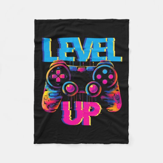 Gaming Level Up Game Controller Videospiel Pop Art Fleecedecke (Vorderseite)