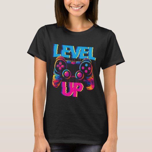 Gaming Level Up Game Controller Videospiel Pop Art T-Shirt (Vorderseite)