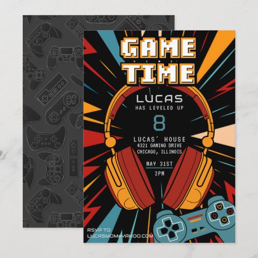 Gaming Moderner Spaß Geburtstagseinladung Feiertagskarte (Vorne/Hinten)