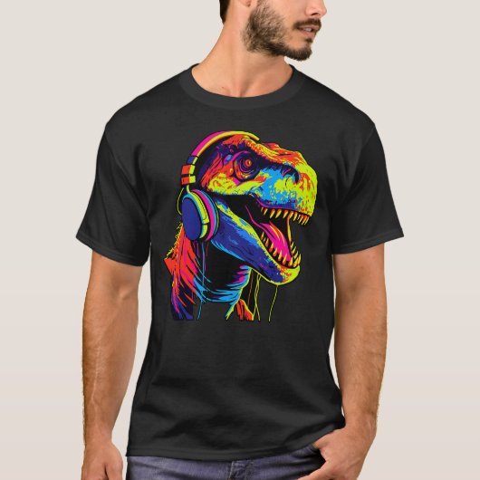 Gaming Music Podcast Headset Headphones Dinosaur T T-Shirt (Vorderseite)