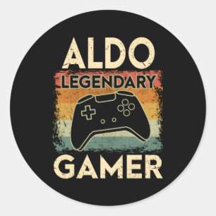 Gaming Personalisierter Name Aldo Legendary Gamer Runder Aufkleber