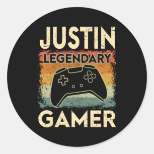 Gaming Personalisierter Name Justin Legendary Game Runder Aufkleber