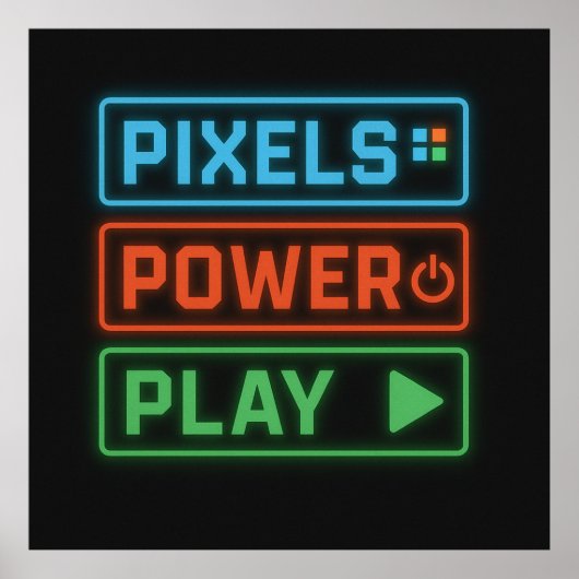 Gaming Poster – Pixels Power Play Neon Wall Art (Vorne)