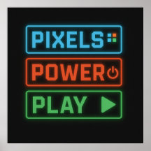 Gaming Poster – Pixels Power Play Neon-Wandkunst