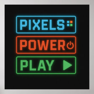 Gaming Poster – Pixels Power Play Neon-Wandkunst