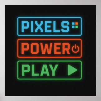 Gaming Poster – Pixels Power Play Neon-Wandkunst