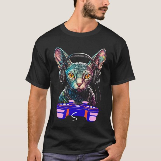 Gaming Sphynx Cat Player Animal Video Gamer Men K T-Shirt (Vorderseite)
