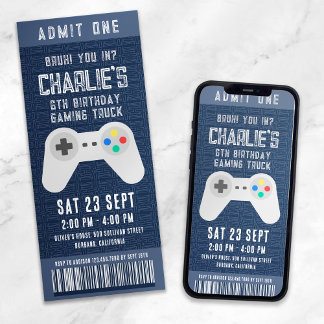 Gaming Truck Ticket Geburtstagsparty Einladung
