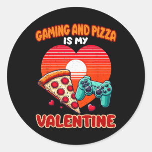 Gaming und Pizza ist mein Valentinstag Gamer Männe Runder Aufkleber