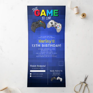 Gaming! | Videospiel Geburtstag Dreifach Gefaltete Einladung