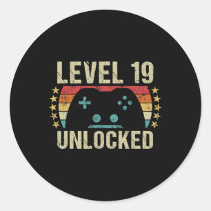 Gaming Vintag 19. Geburtstagsgeschenk 19. Junge Runder Aufkleber