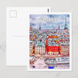 Gamla Stan Schweden Berühmte Reise Wasserfarben Sk Postkarte