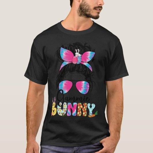 Gammie Bunny Tie Dye Messy Bun Happy Easter Day Mo T-Shirt (Vorderseite)
