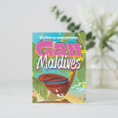 Gan Maldives Insel Vintage Reise Poster Kunst. Postkarte (Stehend Vorderseite)