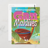 Gan Maldives Insel Vintage Reise Poster Kunst. Postkarte (Vorne/Hinten)