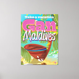 Gan Maldives Insel Vintage-Reiseplakat Kunst. Leinwanddruck