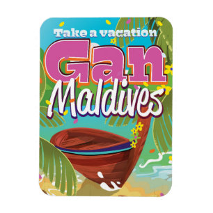 Gan Maldives Insel Vintage Reiseposter Kunst. Magnet