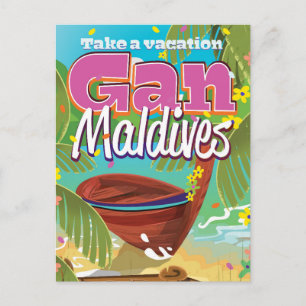 Gan Malediven Insel Vintage-Reiseplakat Kunst. Postkarte