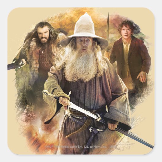 Gandalf, THORIN OAKENSHIELD™ & BILBO BAGGINS™ Quadratischer Aufkleber (Vorderseite)