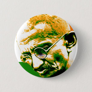 Gandhi in orange Grünem und im Weiß mit Flagge Button